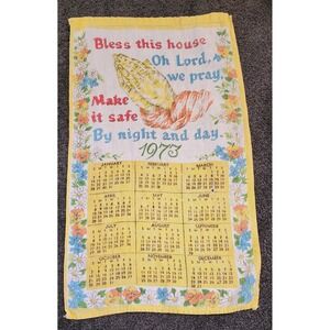 Vintage 1973 Religious Calendar Towel Bless This‎ House Prayer Floral